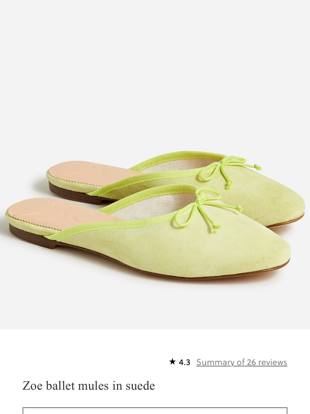 J. Crew Zoe Suede Ballet Mules in Light Lime